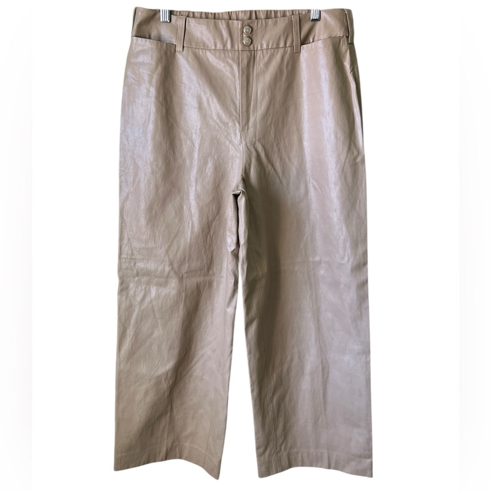 Chicos‎ Tan Faux Leather Wide Leg Cropped Trouser Pants 1 US 8 Reg Womens